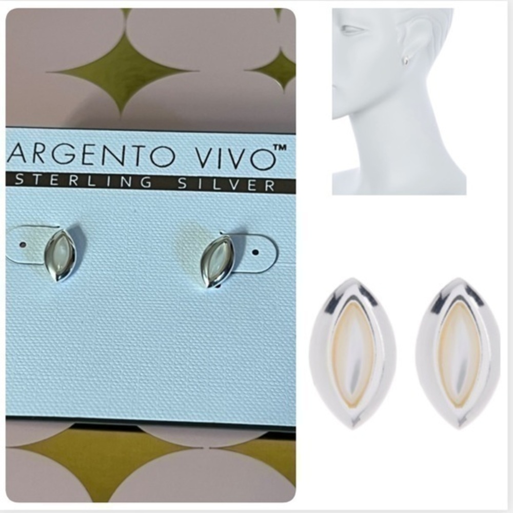New Silver Oval Mop Marquise Stud Earrings JB1